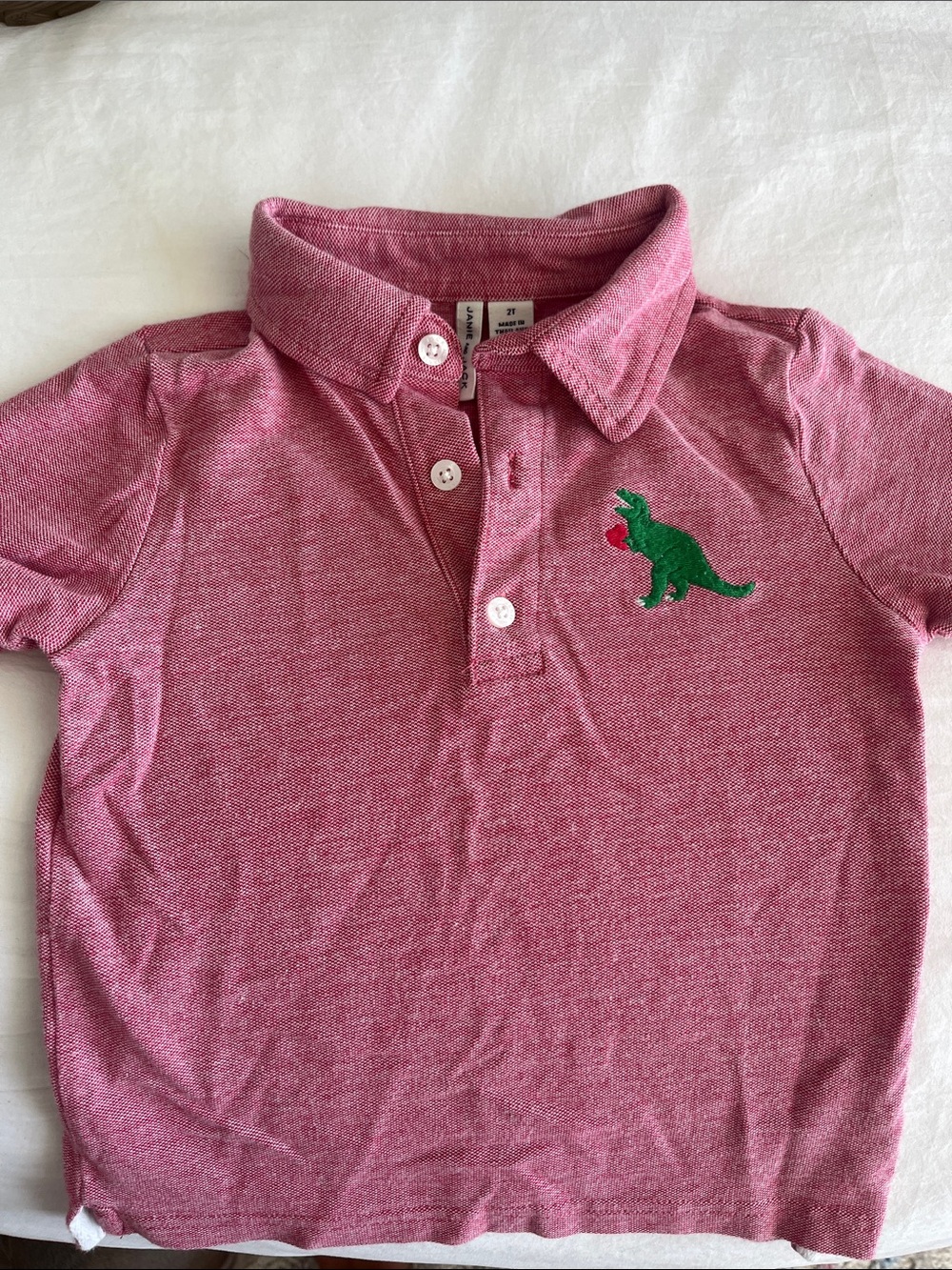 Janie and Jack Pink Polo with Green Dino Embroidery